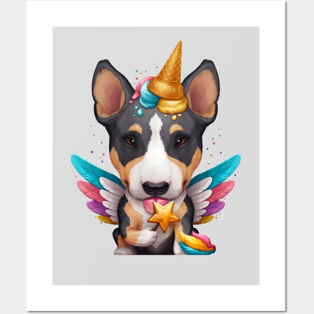 Tricolor English Bull Terrier Ice Cream Unicorn Wall Art by stonemask